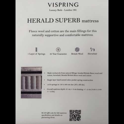 180 x 200cm/superking Vispring Herald Superb Zipped Mattress